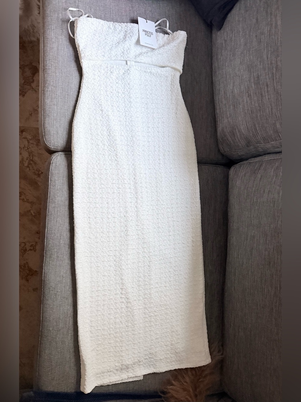 White Textured Strapless Top